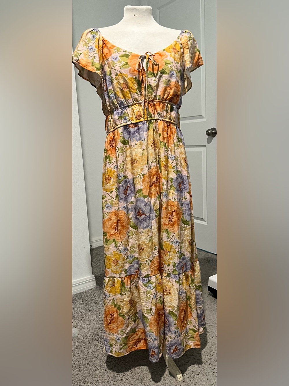 Joie Floral Tiered Maxi Skirt in Yellow, Orange & Lavender